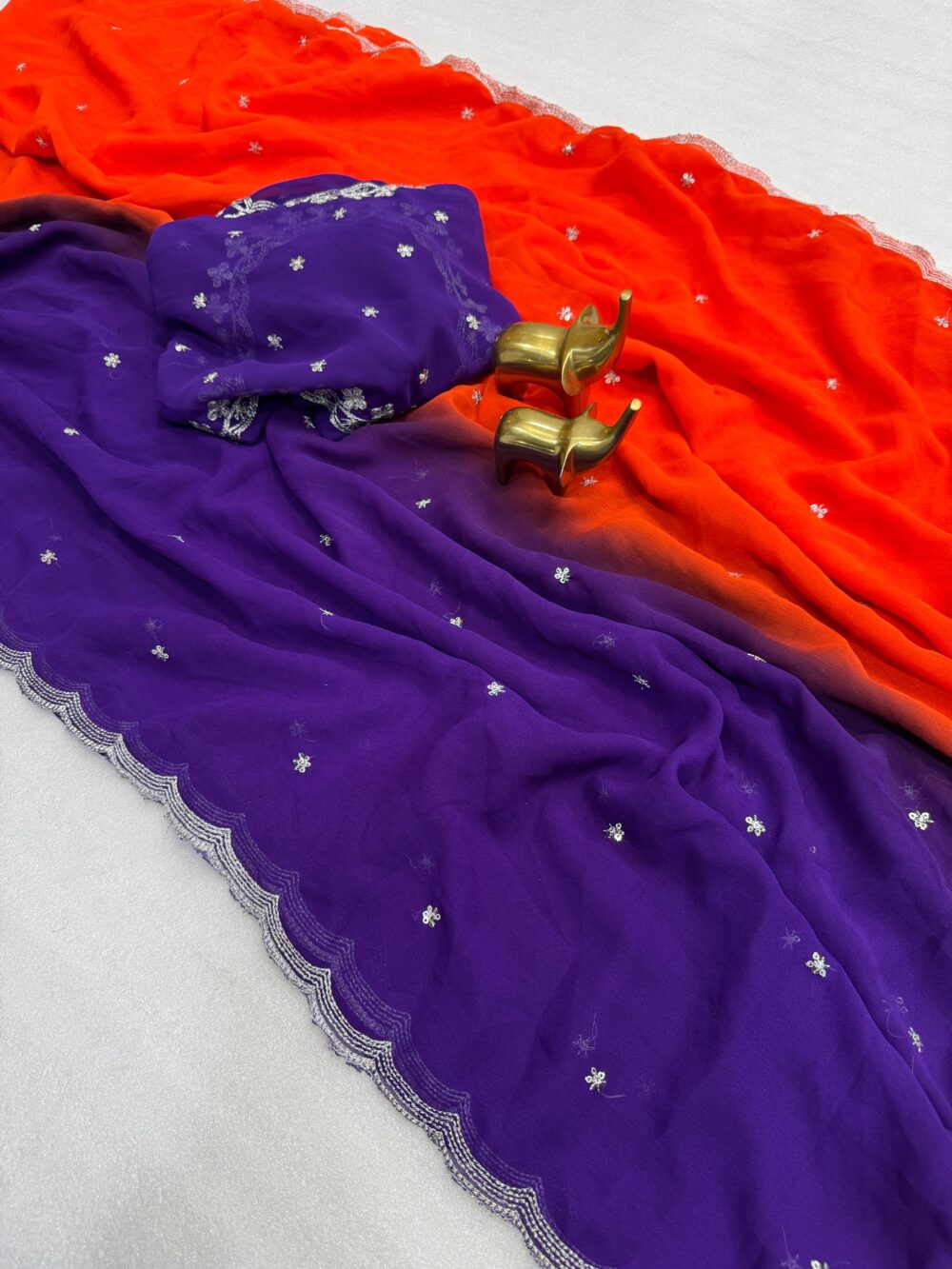 Georgette pedding saree with embroidery